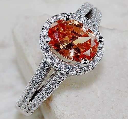 1CT Padparadscha Sapphire & Topaz 925 Solid Sterling Silver Ring  Sz 7