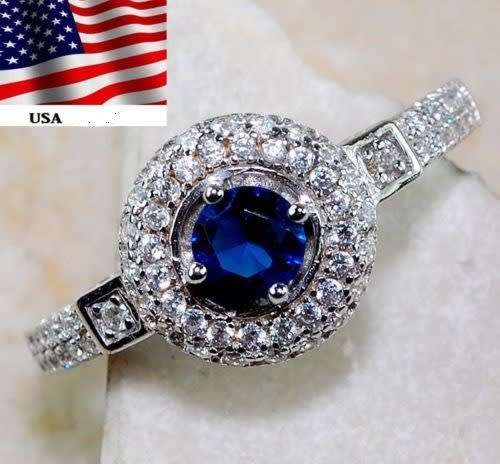 1CT Blue Sapphire & Topaz 925 Solid Sterling Silver Ring  Sz 6