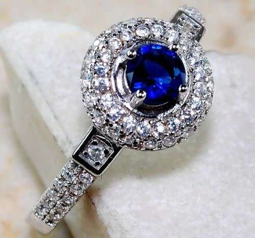 1CT Blue Sapphire & Topaz 925 Solid Sterling Silver Ring  Sz 6