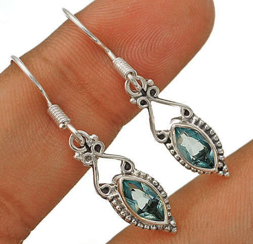 Aquamarine 925 Solid Sterling Silver Earrings  1 1/3" Long