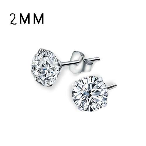 2 Pairs (1pr 2mm & 1pr 4mm) Round Cut  Clear Cz SOLID 925 Sterling Silver Stud Earrings