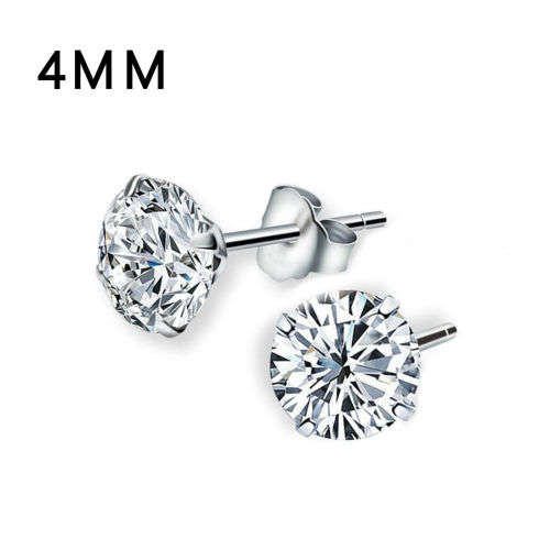 2 Pairs (1pr 2mm & 1pr 4mm) Round Cut  Clear Cz SOLID 925 Sterling Silver Stud Earrings