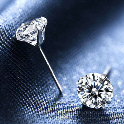 2 Pairs (1pr 2mm & 1pr 4mm) Round Cut  Clear Cz SOLID 925 Sterling Silver Stud Earrings