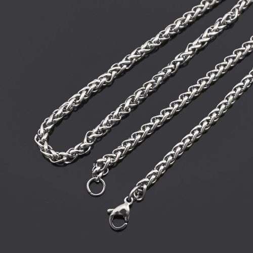 316L 5mm Stamped Stainless Steel UNISEX Wheat Braided Chain Necklace