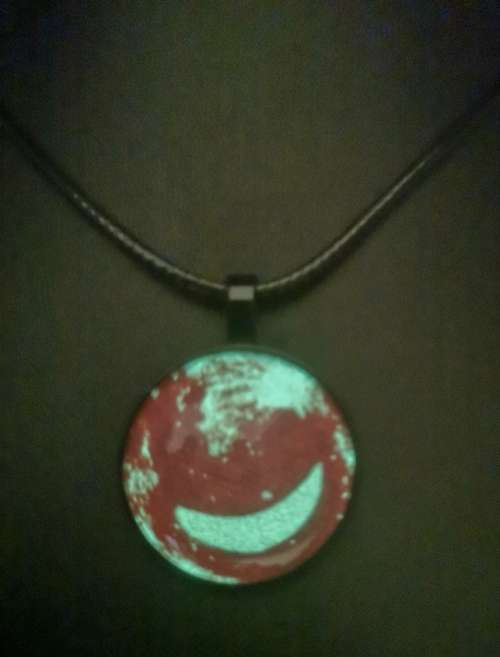 RED Glow in the dark Moon Pendant Leather Necklace