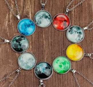 RED Glow in the dark Moon Pendant Leather Necklace