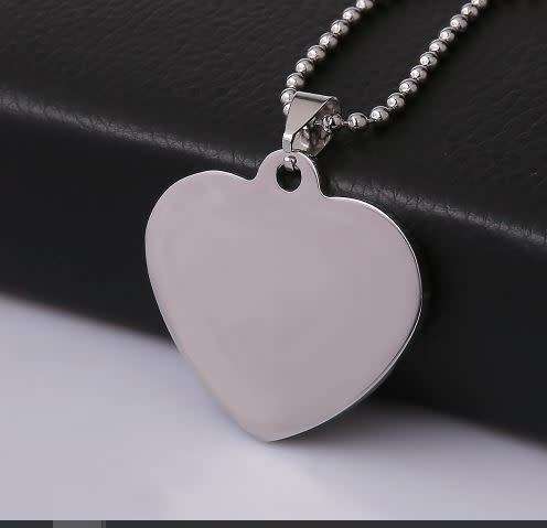 316L SOLID Stainless Steel Unisex  Engravable Heart Pendant  Necklace Including 60cm Ball Chain