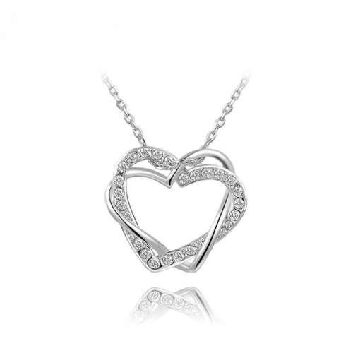 Stainless Steel Rhinestone Heart  Pendant Necklace