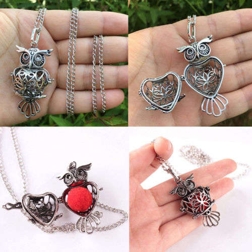 Silver Filled Owl Perfume Fragrance Essential Oil Aromatherapy Diffuser Pendant Necklace