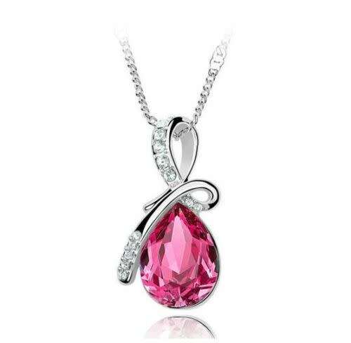 Elegant Rose Red Crystal Rhinestone Pendant Chain Necklace