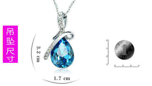 Elegant Blue Crystal Rhinestone Pendant Chain Necklace