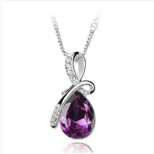 Elegant PurpleCrystal Rhinestone Pendant Chain Necklace