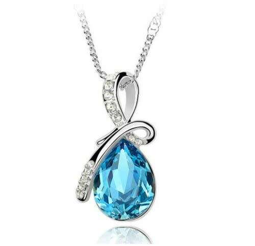 Elegant Blue Crystal Rhinestone Pendant Chain Necklace