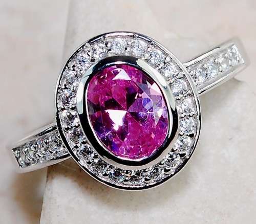3CT Pink Sapphire & Topaz 925 Solid Sterling Silver Ring  Sz 7