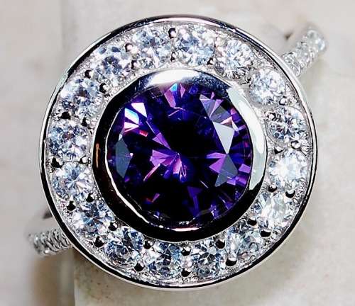 4CT Amethyst & White Topaz 925 Solid Sterling Silver Ring  Sz 8