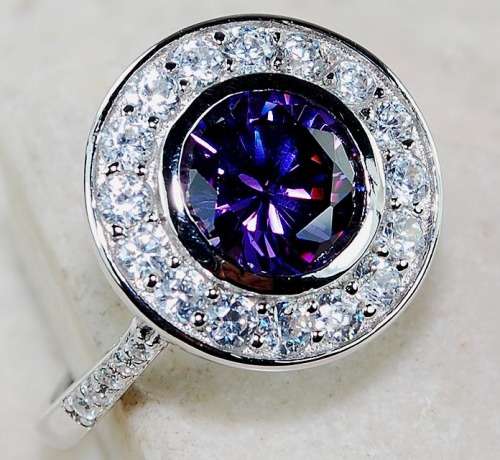 4CT Amethyst & White Topaz 925 Solid Sterling Silver Ring  Sz 8