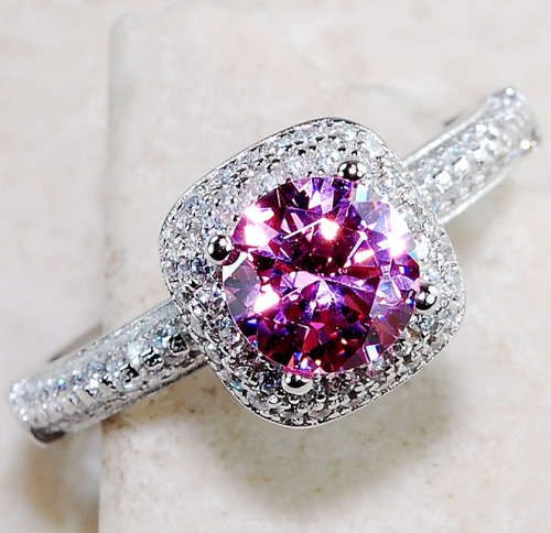 2CT Pink Sapphire & Topaz 925 Solid Sterling Silver Ring  Sz 6
