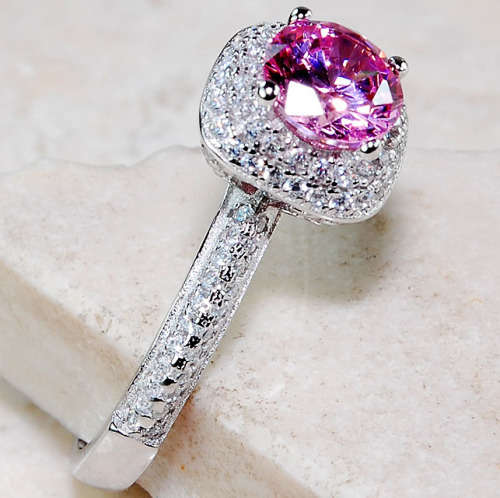 2CT Pink Sapphire & Topaz 925 Solid Sterling Silver Ring  Sz 6