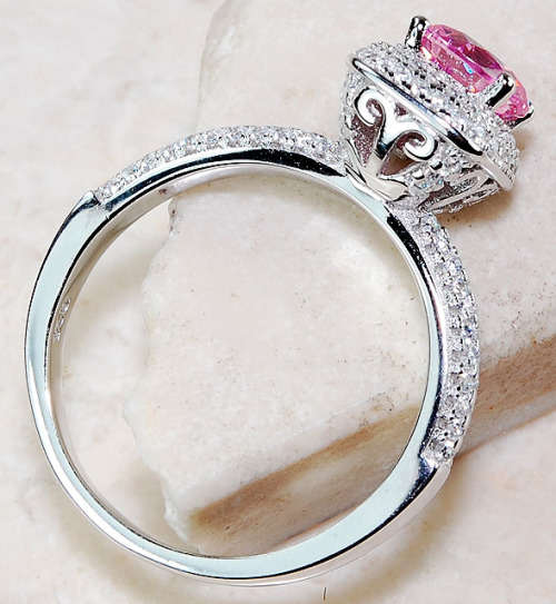 2CT Pink Sapphire & Topaz 925 Solid Sterling Silver Ring  Sz 6