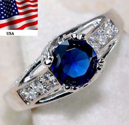 2CT Blue Sapphire & Topaz 925 Solid Sterling Silver Ring  Sz 7