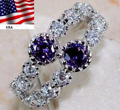 2CT Amethyst & Topaz 925 Solid Sterling Silver Ring  Sz 7