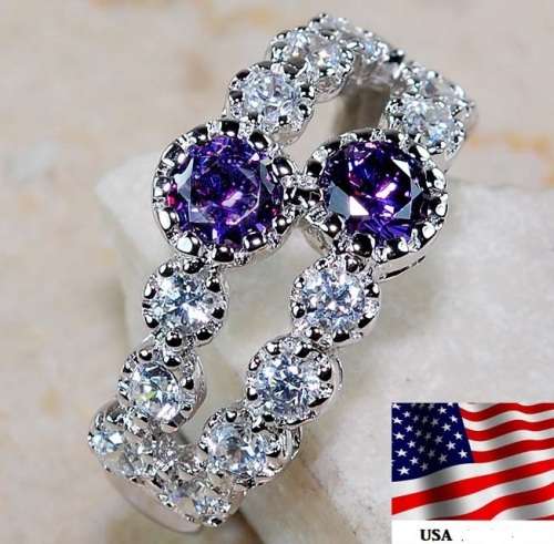 2CT Amethyst & Topaz 925 Solid Sterling Silver Ring  Sz 7
