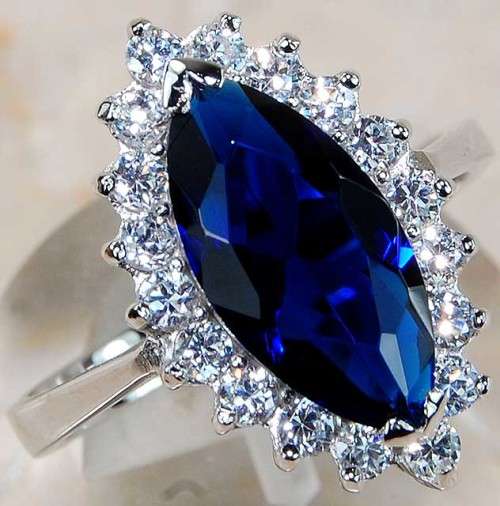 4CT Blue Sapphire & White Topaz 925 Solid Sterling Silver Ring Sz 6