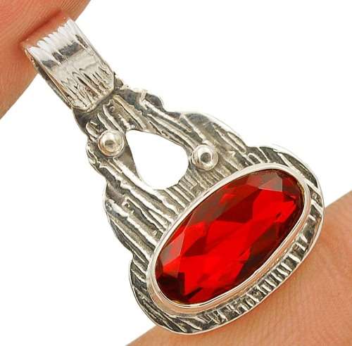 Top Quality 4CT Fire Garnet 925 Sterling Silver Pendant  1 1/3" Long