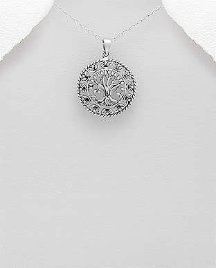 SOLID 925 Sterling Silver Oxidized Tree Of Life Pendant