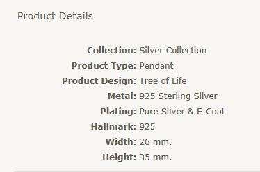 SOLID 925 Sterling Silver Tree Of Life Pendant