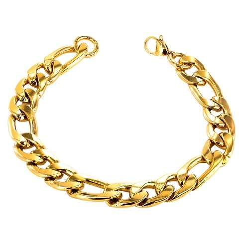 8mm  Unisex Stainless Steel Gold Filled  Figaro Men's Chain Bracelet 22cm