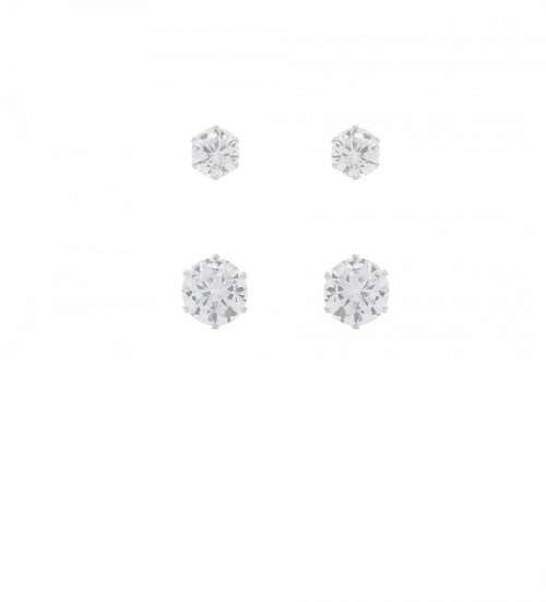 2 Pairs (1pr 2mm & 1pr 4mm) Round Cut  Clear Cz SOLID 925 Sterling Silver Stud Earrings