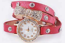 RED  Women Girl BOW Cz Dial Wrap Around Leather Bracelet Wrist Watch