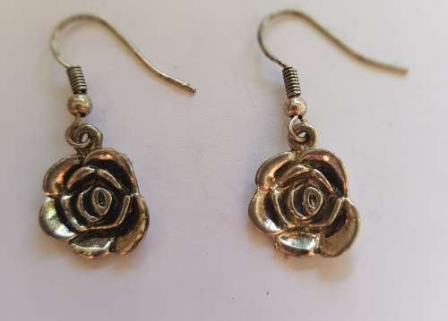 DAINTY TIBET SILVER ROSE  DANGLE EARRINGS