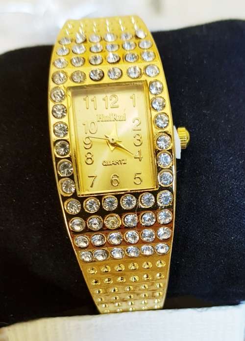 Women's Fashion Square Clip-On Gold Tone Stainless Steel Sport Analog Quartz Wrist Watches