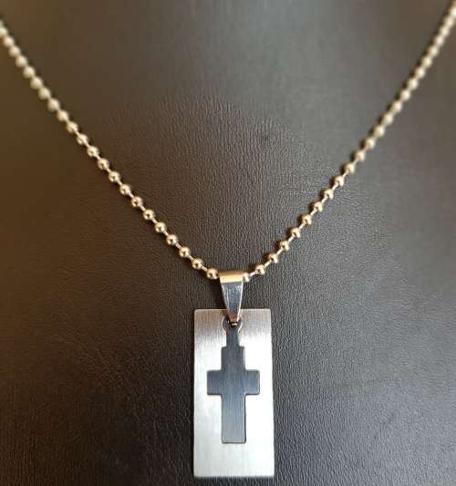 Beautiful Stainless Steel  Cross Pendant Ball Bead Chain Necklace