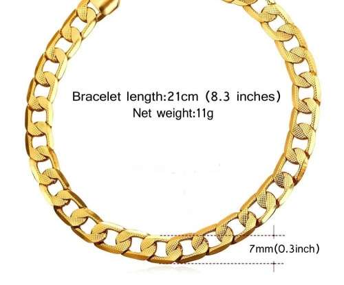 6mm  Unisex Stainless Steel Gold Filled  Cuban Link  Chain Bracelet 21cm
