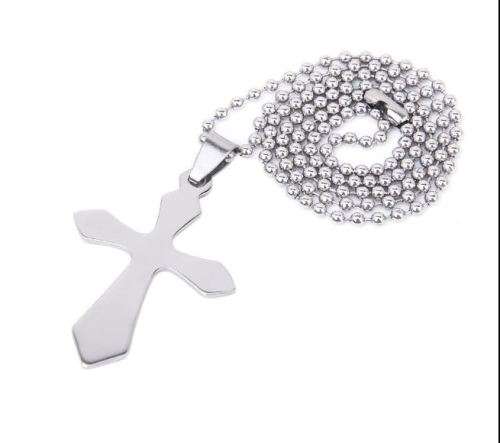 Lovely Stainless Steel Open Cross Pendant Ball Bead Chain Necklace
