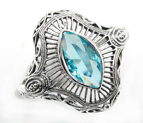 1CT Aquamarine 925 Solid Sterling Silver Art Nouveau Ring Jewelry Sz 7