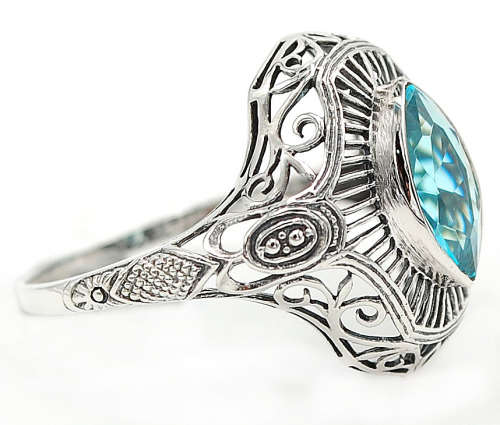 1CT Aquamarine 925 Solid Sterling Silver Art Nouveau Ring Jewelry Sz 7