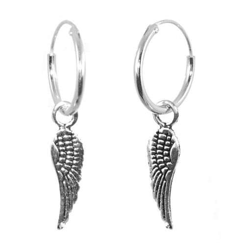 SOLID 925 Sterling Silver Wings Hoop Earrings