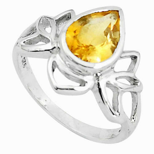 3.12CTS NATURAL YELLOW CITRINE 925 SILVER SOLITAIRE RING  SIZE 7