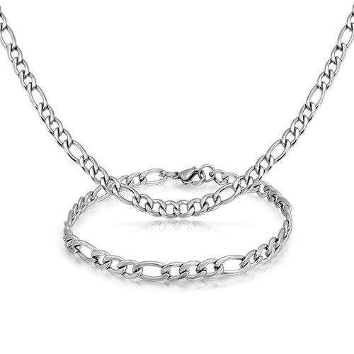 5mm Titanium  Figaro Chain Necklace & Bracelet Set (Free Gift Box)