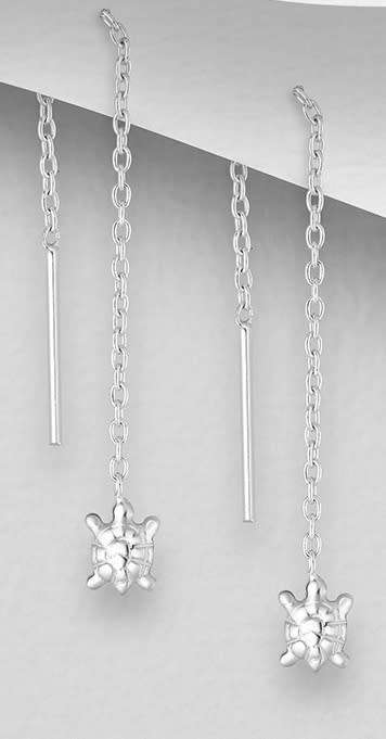 SOLID 925 Sterling Silver Turtle Threader Earrings