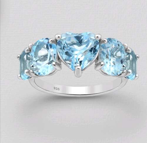 La Preciada -   925 Sterling Silver Heart Ring, Decorated with Sky-Blue Topaz size 7