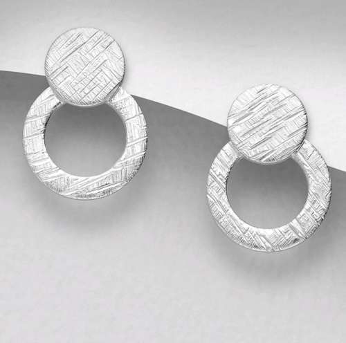Solid 925 Sterling Silver Matt Circle Push-Back Earrings