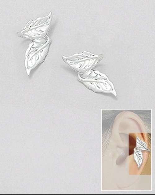 Solid 925 Sterling Silver Leaf Ear Cuffs