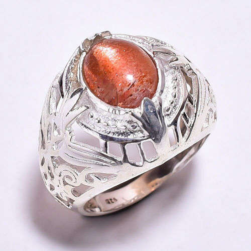 Handmade Sunstone Solid 925 Sterling Silver Ring Size US 7.25