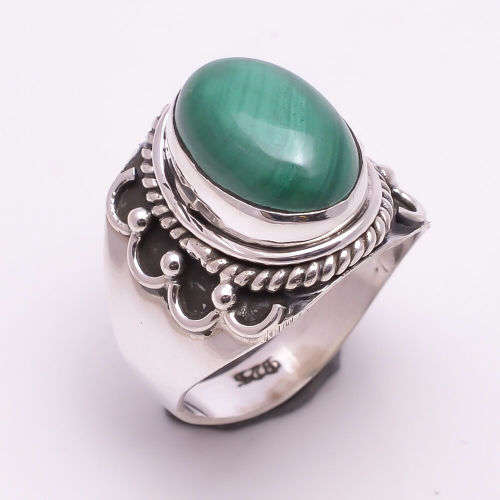 Natural Malachite Solid 925 Sterling Silver Ring US Size 7