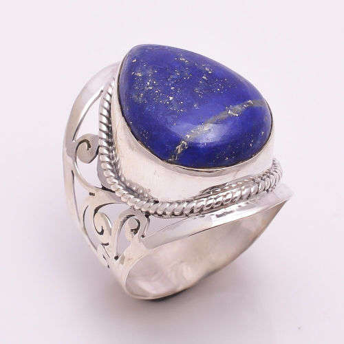 Natural Lapis Lazuli Solid 925 Sterling Silver Handmade Ring US Size 8